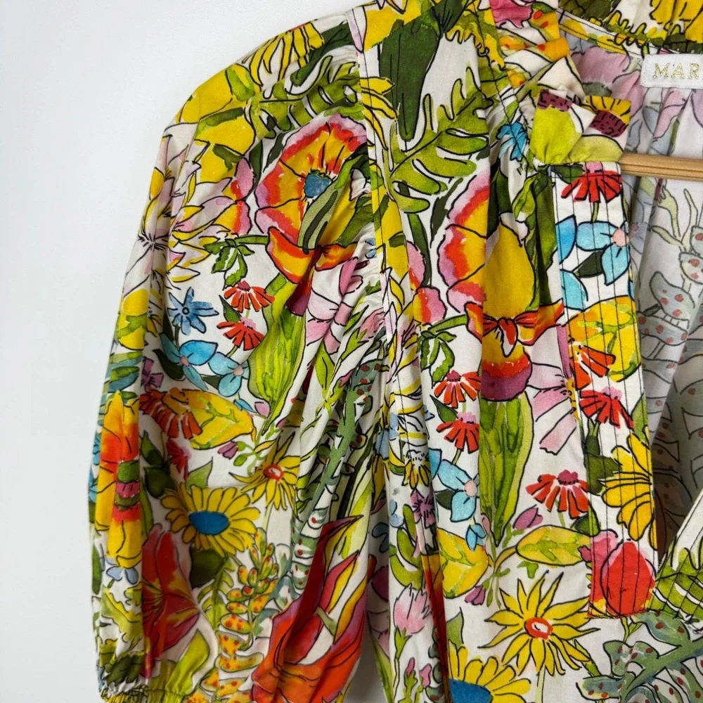 Marie Oliver Clara Floral Palm‎ Mini Dress Sz XS Multi Puff Sleeve Tiered Resort - Picture 3 of 12